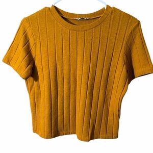 Zara Trafuluc Mustard Ribbed Knit Women's Crop Top